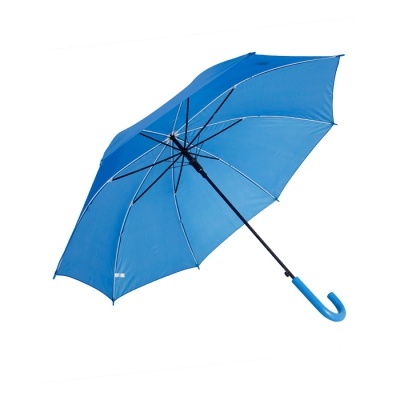 Guarda-chuva azul com cabo em gancho e armação preta