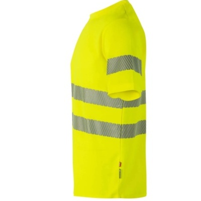 T-shirt alta visibilidade amarela com faixas refletoras cinzentas na manga e cintura