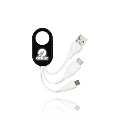 Cabo de carregamento com várias pontas e conector preto com símbolo ORGANIC