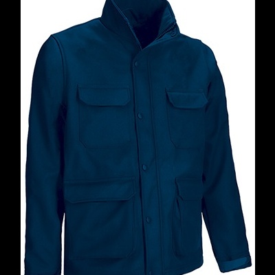 Casaco masculino azul escuro com bolsos frontais e gola alta