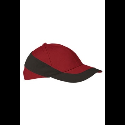 Boné vermelho e preto com faixa preta na aba e copa