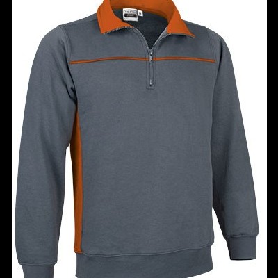 Sweatshirt cinzenta com detalhes em laranja e fecho na frente