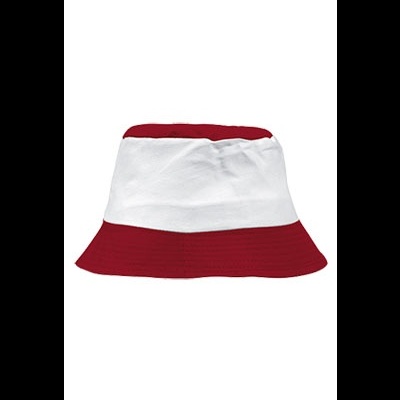Chapéu tipo pescador vermelho e branco em tecido