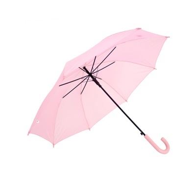 Guarda-chuva rosa aberto com punho curvo