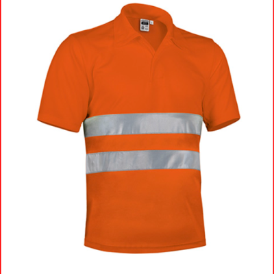 Polo de segurança laranja com faixas refletoras prateadas