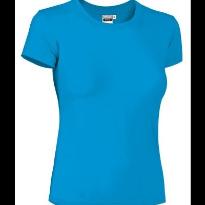 T-shirt feminina azul com gola redonda e mangas curtas