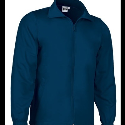 Casaco azul escuro com fecho frontal e punhos elásticos