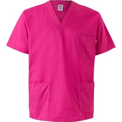 T-shirt médica rosa com bolsos e decote em V