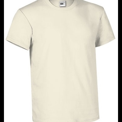 T-shirt bege clara de manga curta com etiqueta GILDAN HEAVY COTTON na gola