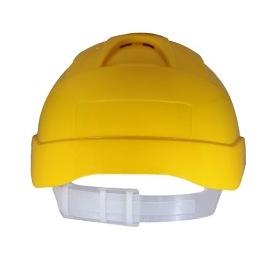 Capacete de segurança amarelo em plástico com suporte branco ajustável