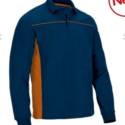Camisola de manga comprida azul escuro com detalhes amarelo-alaranjados