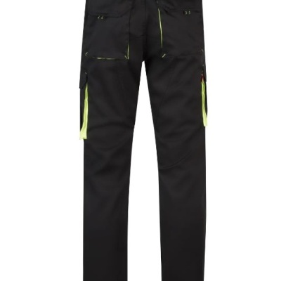 Calças pretas com bolsos e detalhes amarelo-neon