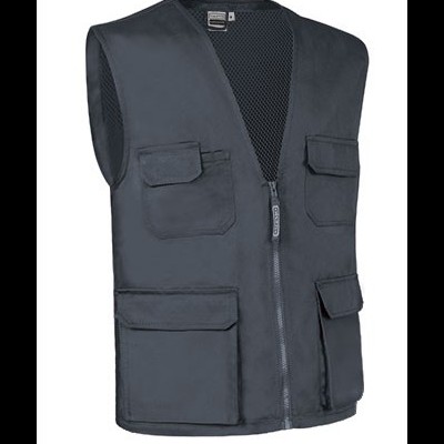 Colete masculino cinzento escuro com bolsos e fecho