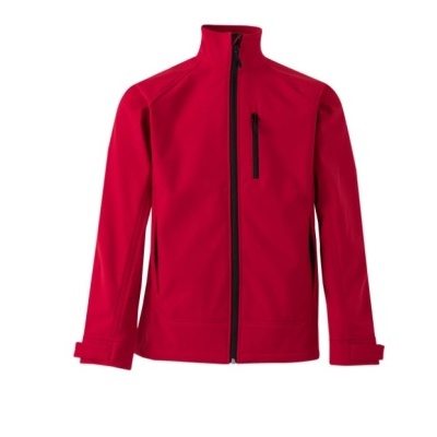 Casaco vermelho com fecho zip preto e bolso no peito