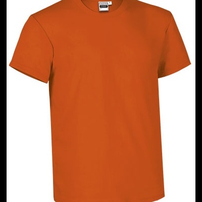 T-shirt laranja de manga curta com gola redonda e etiqueta na gola