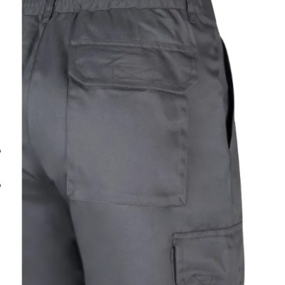 Calças de trabalho cinzentas com vários bolsos grandes e cintura elástica
