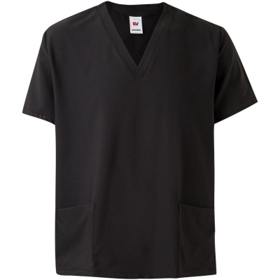 T-shirt preta de manga curta com bolso e decote em V
