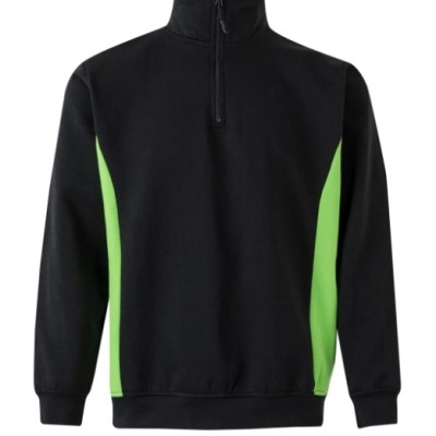 Sweatshirt preta com painéis verdes e fecho zip no pescoço