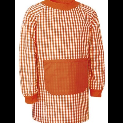 Blusa xadrez branco e laranja com bolso frontal laranja