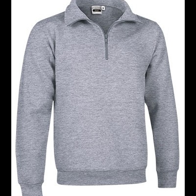 Camisola cinza clara com fecho de correr e gola de bico