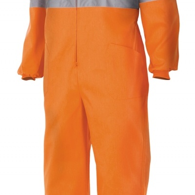 Macacão de trabalho laranja com faixas refletoras cinzentas