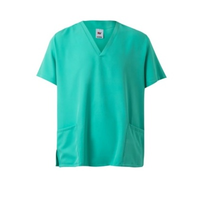 Túnica médica verde água com decote em V e bolsos frontais