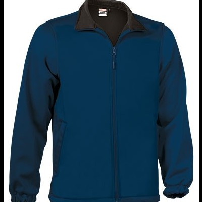 Casaco azul escuro com fecho de correr e gola preta