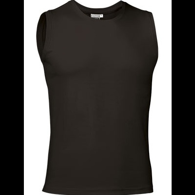 Camiseta preta sem mangas com gola redonda