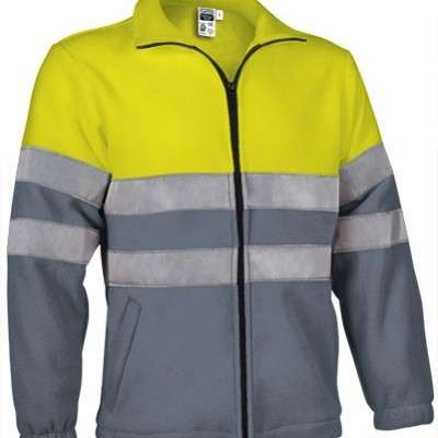 Casaco de trabalho amarelo com faixas reflexivas cinzentas