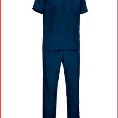 Conjunto de pijama ou uniforme médico azul escuro com t-shirt de decote em V e calças