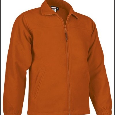 Casaco polar laranja com fecho de correr central e bolsos laterais