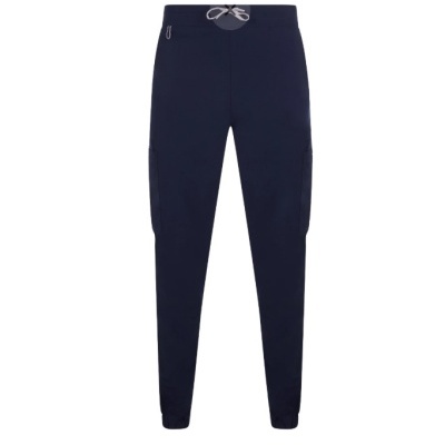 Calças jogging azul escuro com cordão cinza e bolsos
