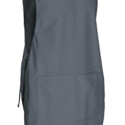 Avental cinzento com bolso frontal e alças de amarração