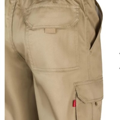 Calças cargo bege com bolsos e cintura elástica
