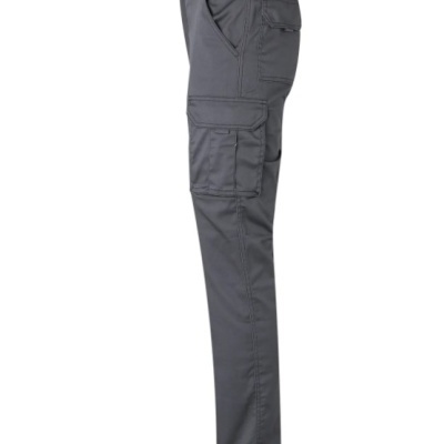 Calças cargo cinza escuras com vários bolsos oferecendo funcionalidade