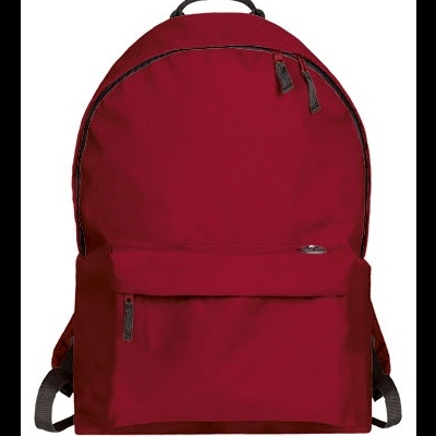 Mochila vermelha com bolso frontal e alças ajustáveis