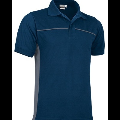 Polo azul escuro com detalhes cinza e manga curta