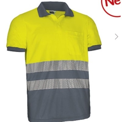 Polo de trabalho amarelo e cinza com faixas refletoras