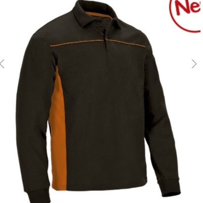 camisola polo preta e laranja com manga comprida e gola