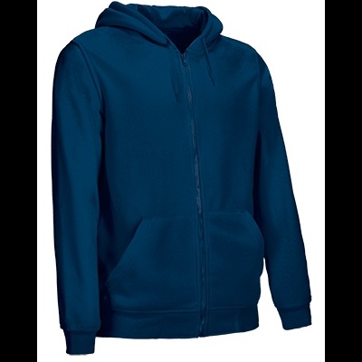 Casaco azul escuro com capuz e fecho de correr