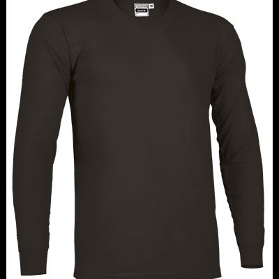 Camisola preta de mangas compridas com gola redonda e etiqueta GILDAN