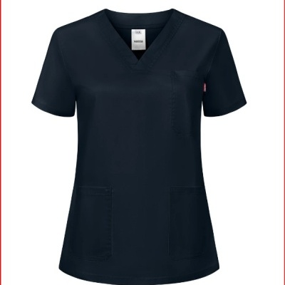 Camisola médica preta com bolsos e decote em V