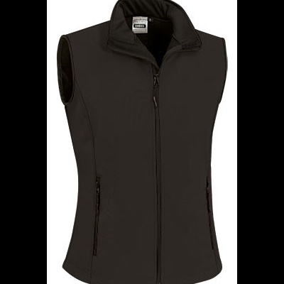 Colete feminino preto com fecho e bolsos em tecido softshell