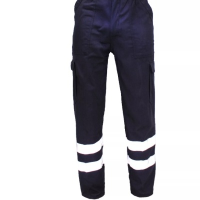 Calças de trabalho azuis escuras com faixas refletoras