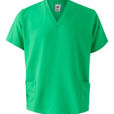 Camisola unissexo verde com decote em V e dois bolsos frontais