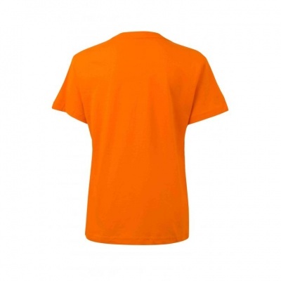 Camiseta laranja vista de costas, fundo branco