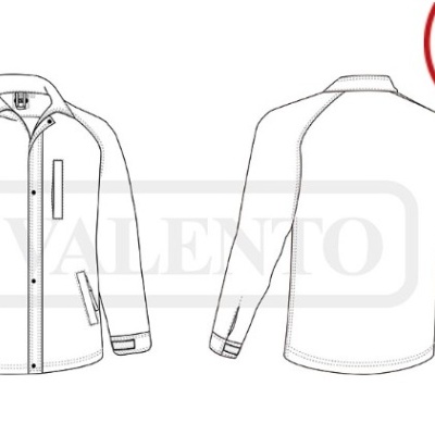 Casaco técnico com fechos de correr e design funcional mostrado em vista frontal e traseira