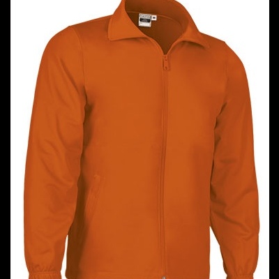 Casaco de fleece laranja com fecho à frente e gola clássica