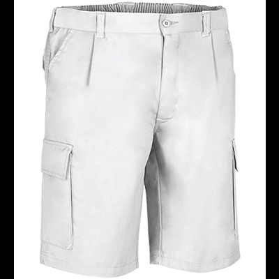 Calções brancos masculinos com bolsos cargo e cintura com riscas cinza