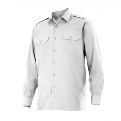 Camisa cinza claro masculina de manga comprida com bolsos e gola clássica